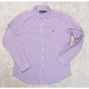 Ralph Lauren Slim Fit Long Sleeve Purple Pinstriped Button Down Shirt Mens XL